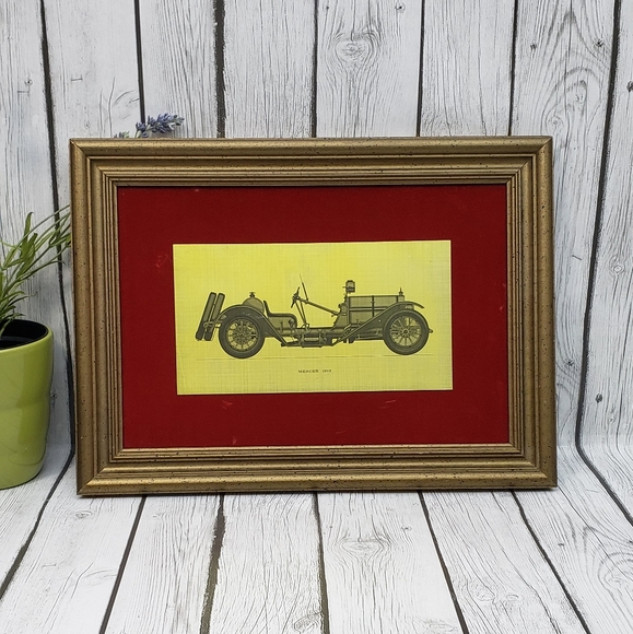 Vtg. Red Velvet Framed 1913 Mercer Wall Decor on Metal - Picture 1 of 8